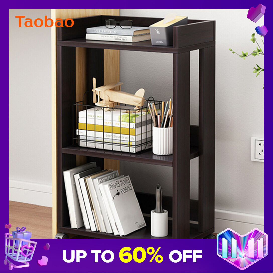 Desk Side Small Bookshelf Movable with Wheels Table Side Storage Cabinet Floor Simple Small Bookcase Short