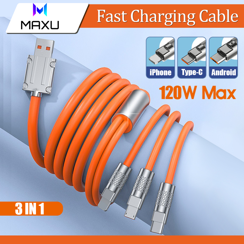 120W 3 in 1 Super Fast Charging Cable USB Type C Cable Type C/Lightning/Android 三合一数据线
