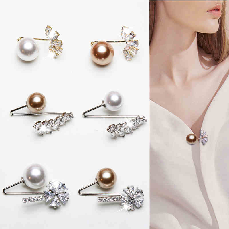 1Pcs Zircon Pearl Brooch Pins Anti-fade Exquisite Elegant Brooches for Women Sweater Coat Summer Dress Decoration