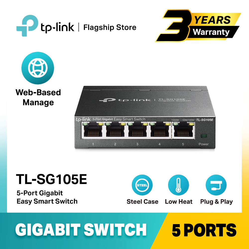 TP-LINK TL-SG105E 5 Port Gigabit Easy Smart Network Switch (Plug & Play, Steel Case)