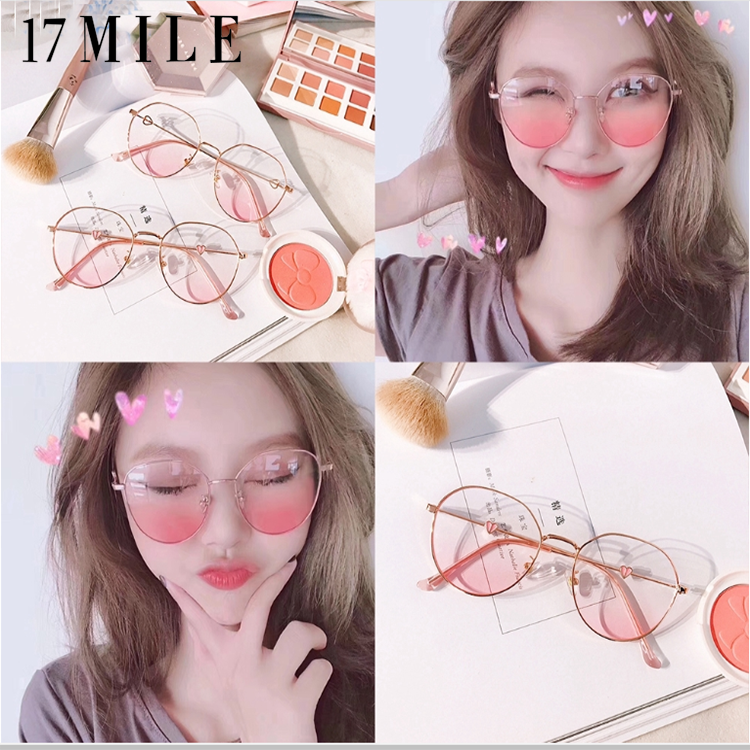 17 MILE Blush Sunglasses Love Heart Accessories Anti-blue Goggle Glasses Korean Girl Ins Trendy Glasses