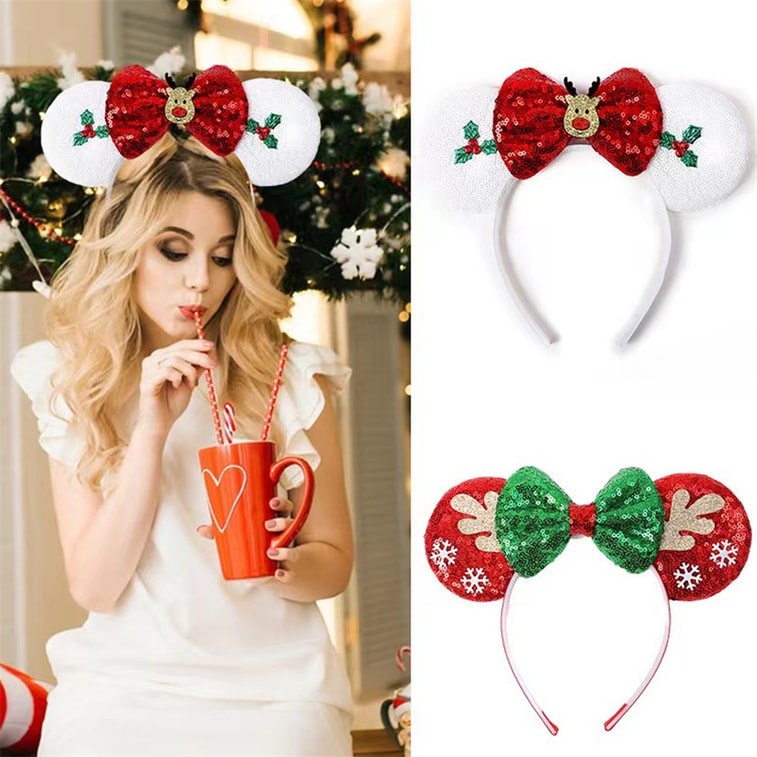Christmas Round Ear Head Band - Holly Leaf 1Pc