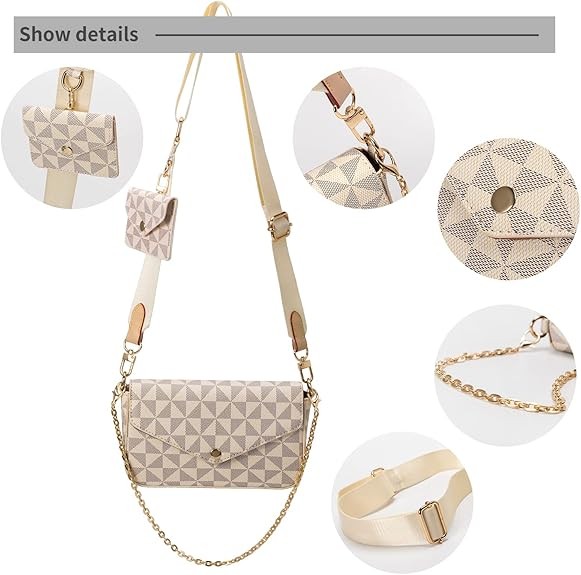 Women's Small Crossbody Bag Fashion Designer Wallet White Messenger Bag Coin Purse Includes 2 Size Pockets, White